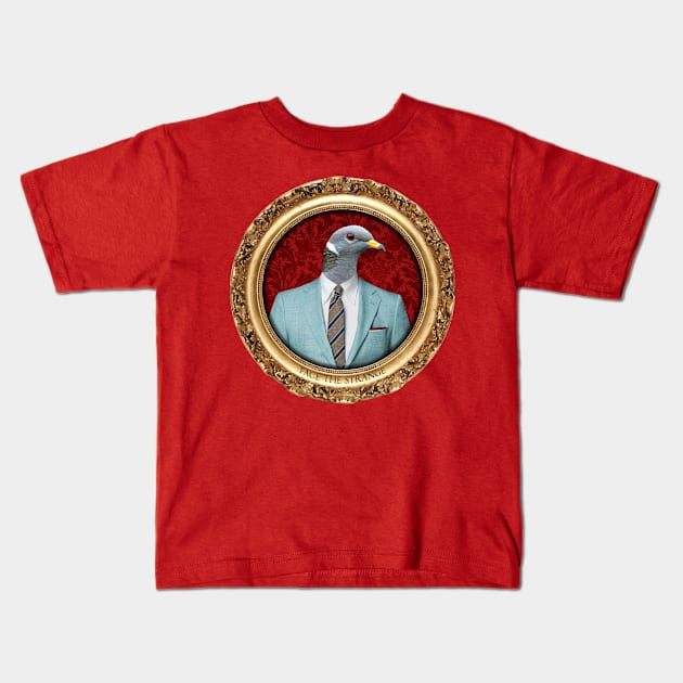 Red Pigeon Man in Vintage Frame Kids T-Shirt by FaceTheStrange